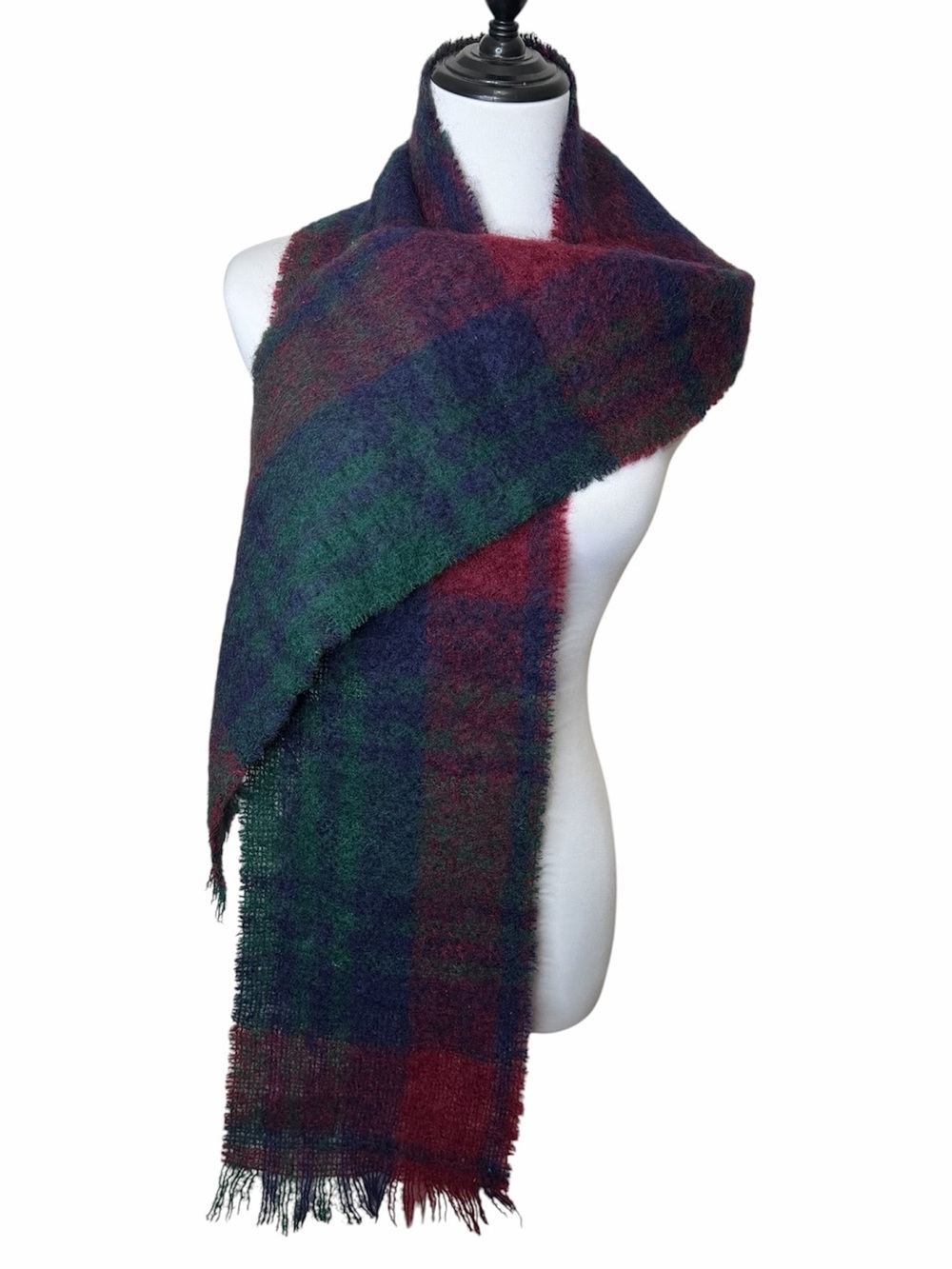 Vintage Glentana Wool Mohair Blend Scarf Red Green Blue Plaid Preppy Scotland